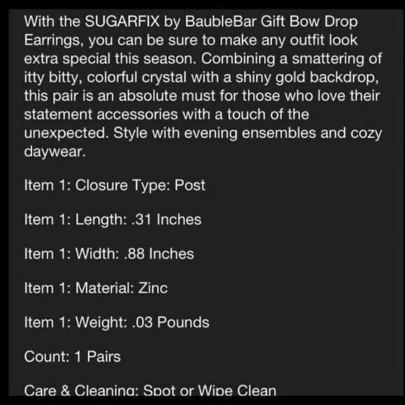 Sugarfix Baublebar Gift Bow Holiday Christmas Drop Earrings NEW - Picture 5 of 5
